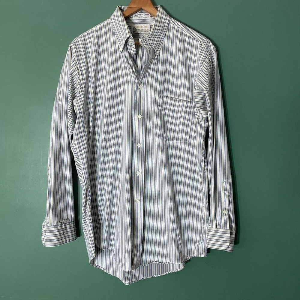 Vintage 1990s stripe button up shirt with front pocket, single needle stitch